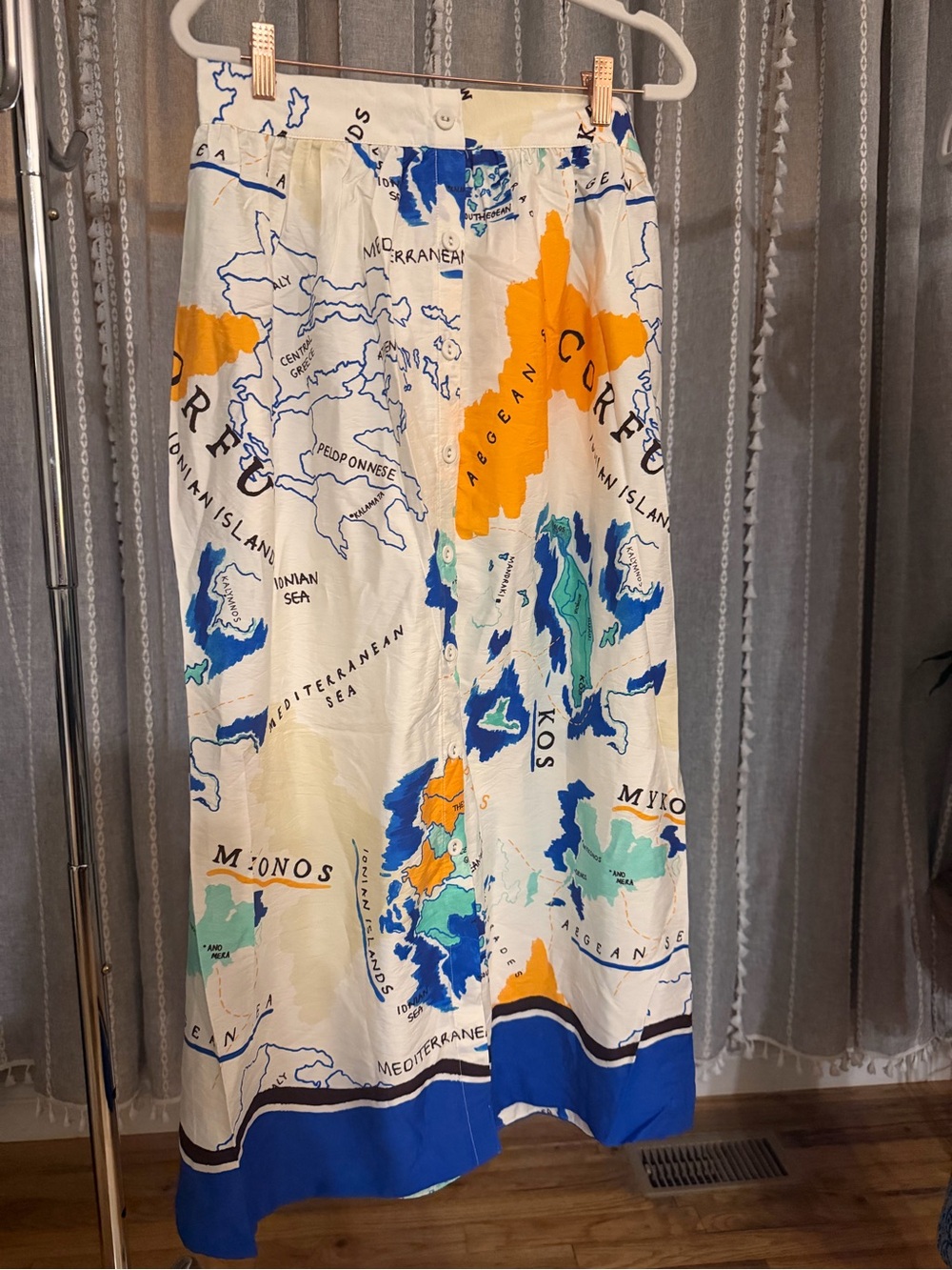 next Map-Print Maxi Faux Button-Up Maxi Skirt